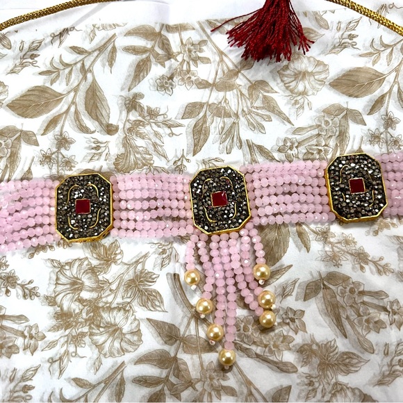 Brand New!Stunning Rose Quartz Necklace embedded w  Rubies &Dark grey stones - Picture 10 of 16